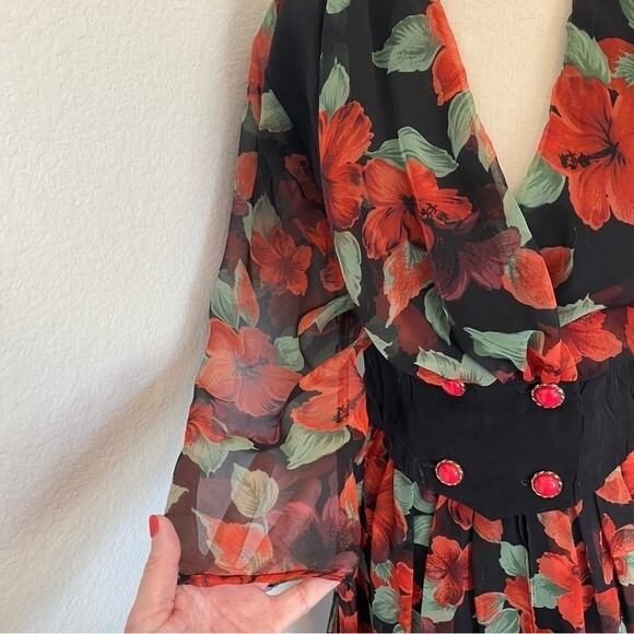 Vintage Sen Shi Chiffon Split Flare Skirt Pants & Jacket Asymmetrical Rare SZ M - Picture 4 of 13